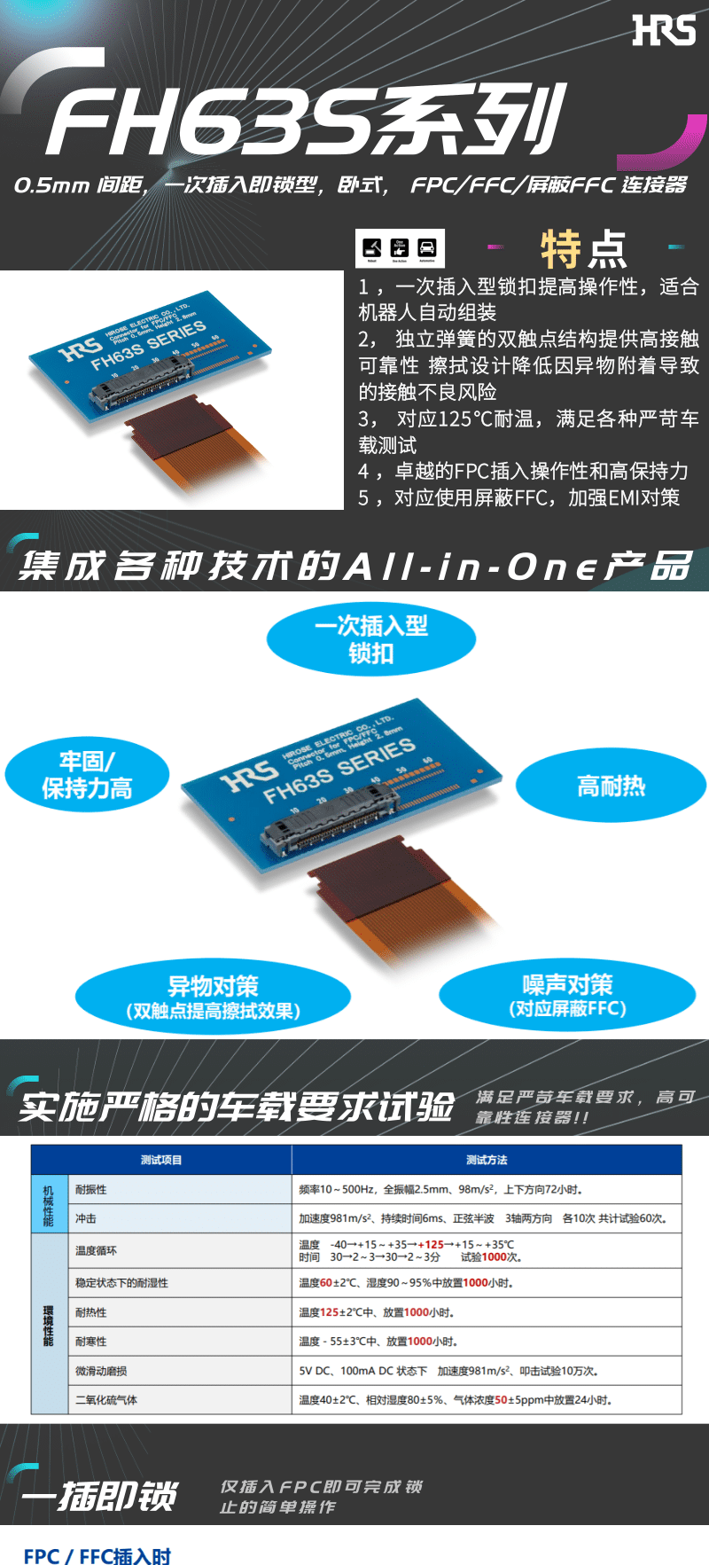 【產(chǎn)品推薦】一插即鎖，2觸點(diǎn)，支持125℃連接器-FH63S系列